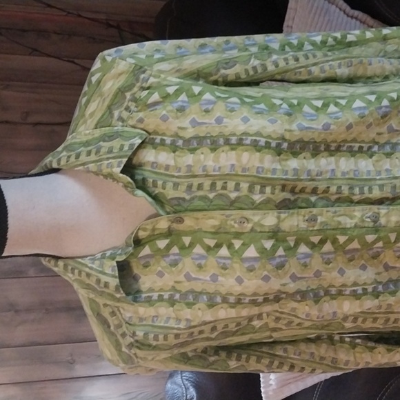 Sigrid Olsen Linen Patterned Long Sleeve Button Down Shirt Top Size M - Picture 2 of 8